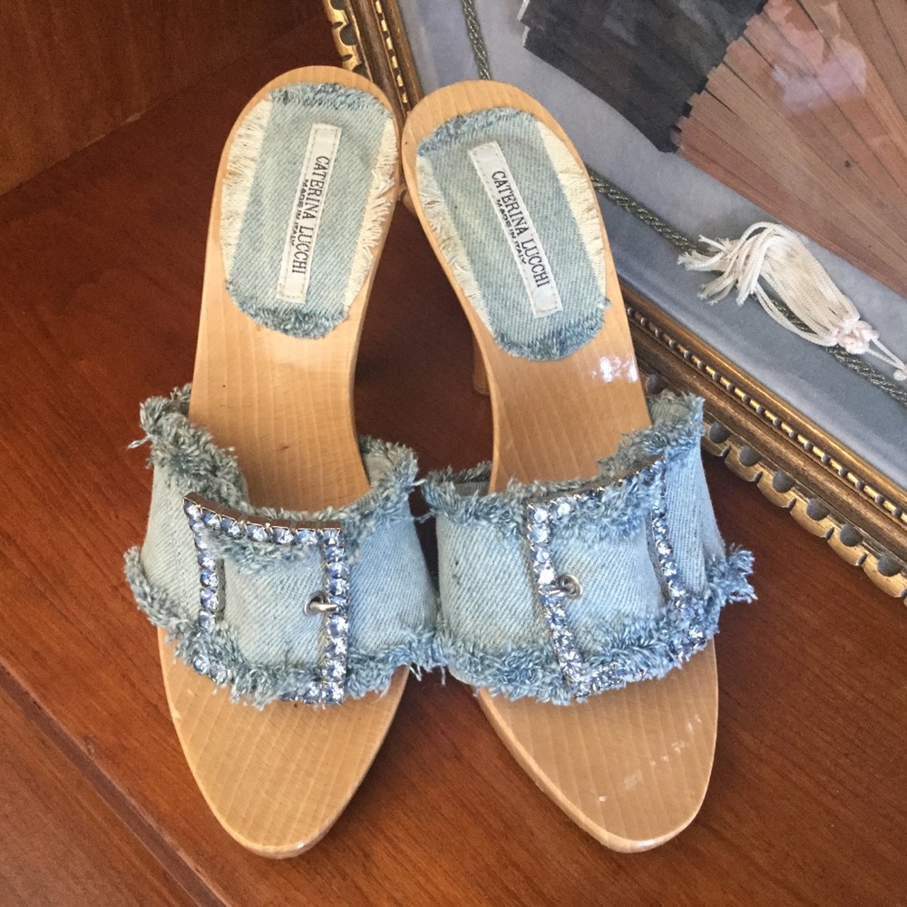 Caterina Lucchi Denim Bling Mules! Made in Italy. One of a kind